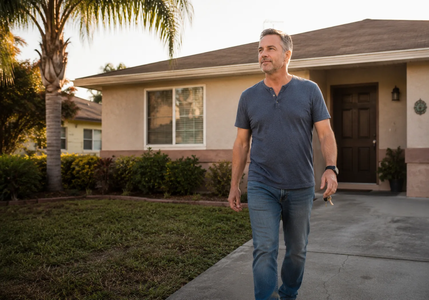 Gulf Coast Florida homeowner standing outside home after selling house fast